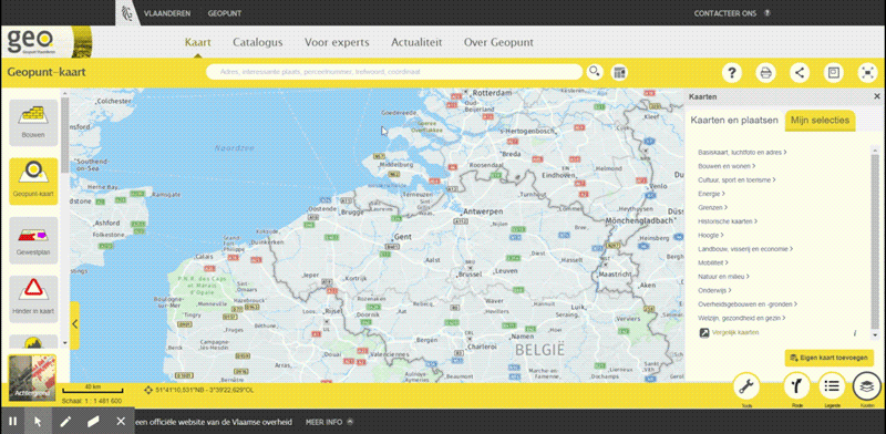 Geopunt Vlaanderen biedt verschillende kaartlagen aan waarop je de grootte van je perceel kan meten.