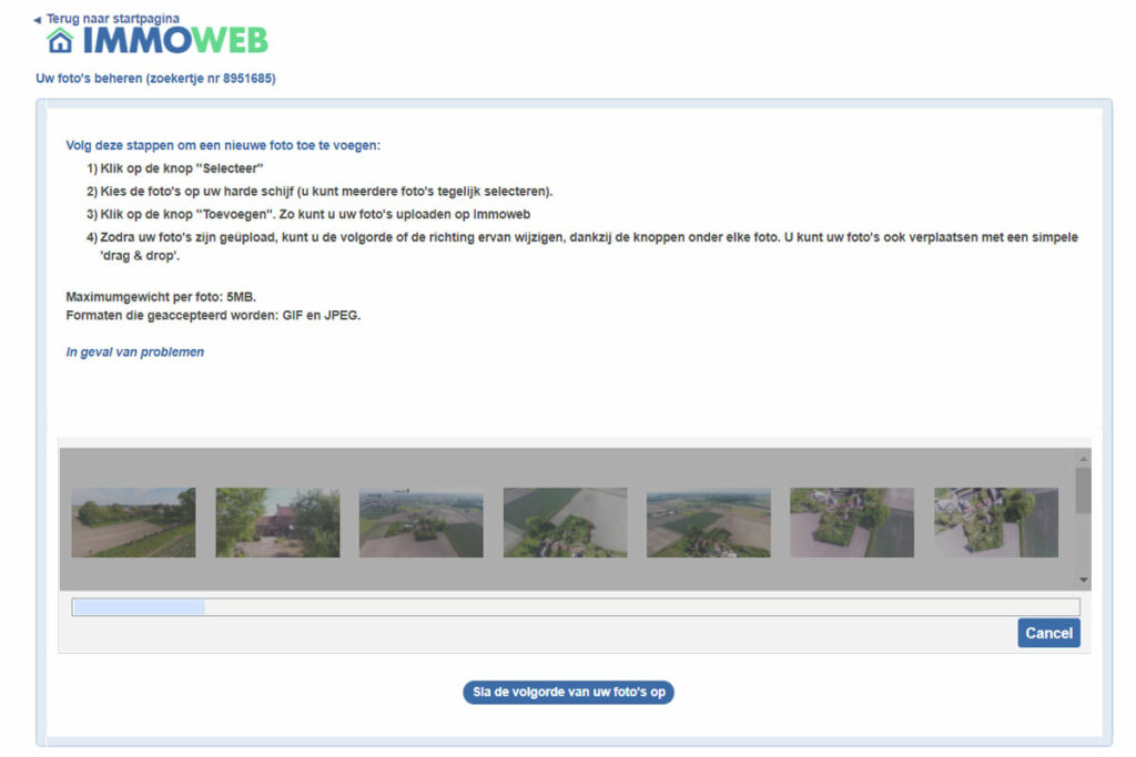 foto's toeveoegen aan een zoekertje in immoweb