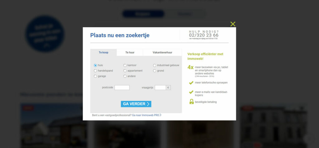 Plaats een zoekertje bij Immoweb